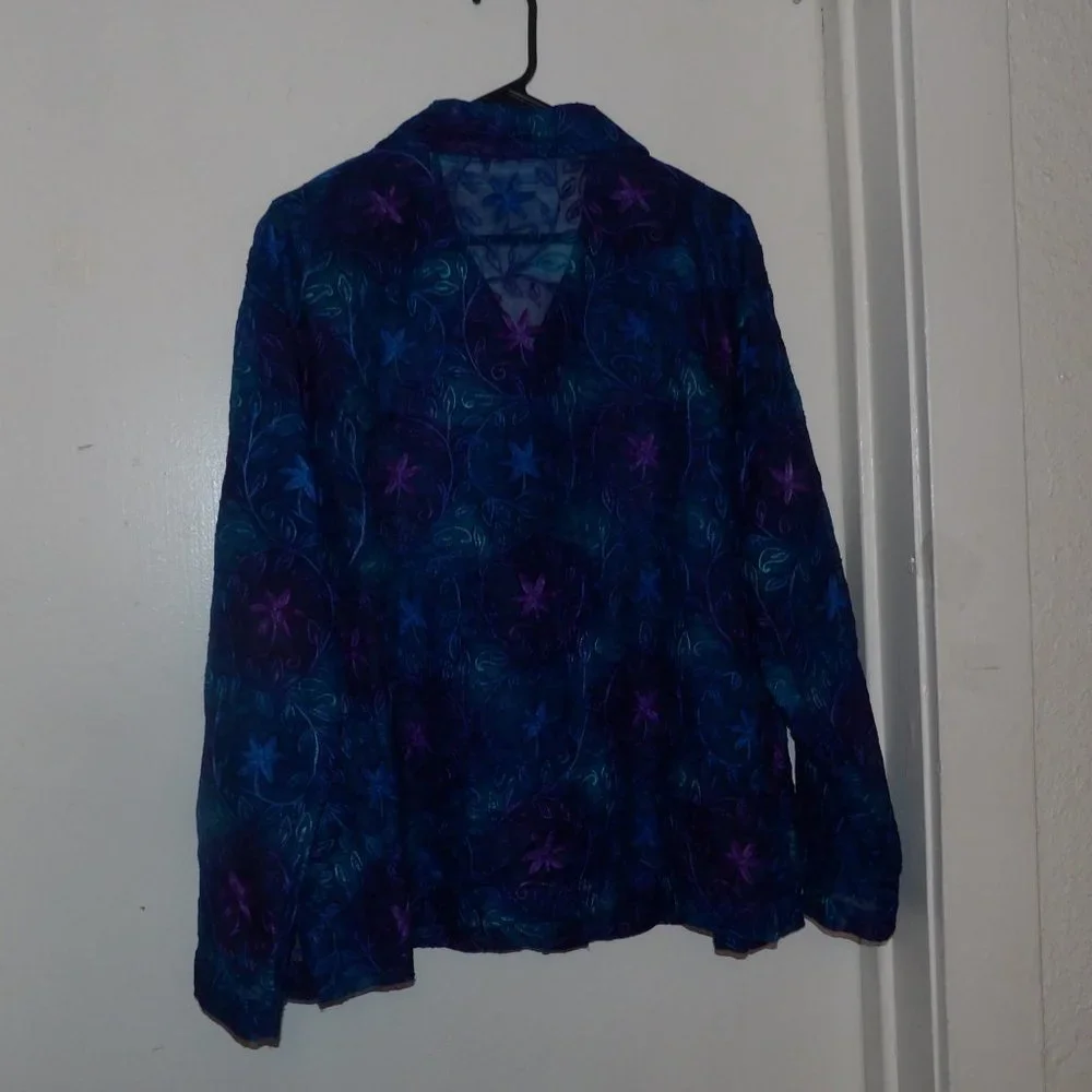Chicos Design 100% Silk Embroidered Sheer Top / Jacket Sz 3 - Picture 7 of 7